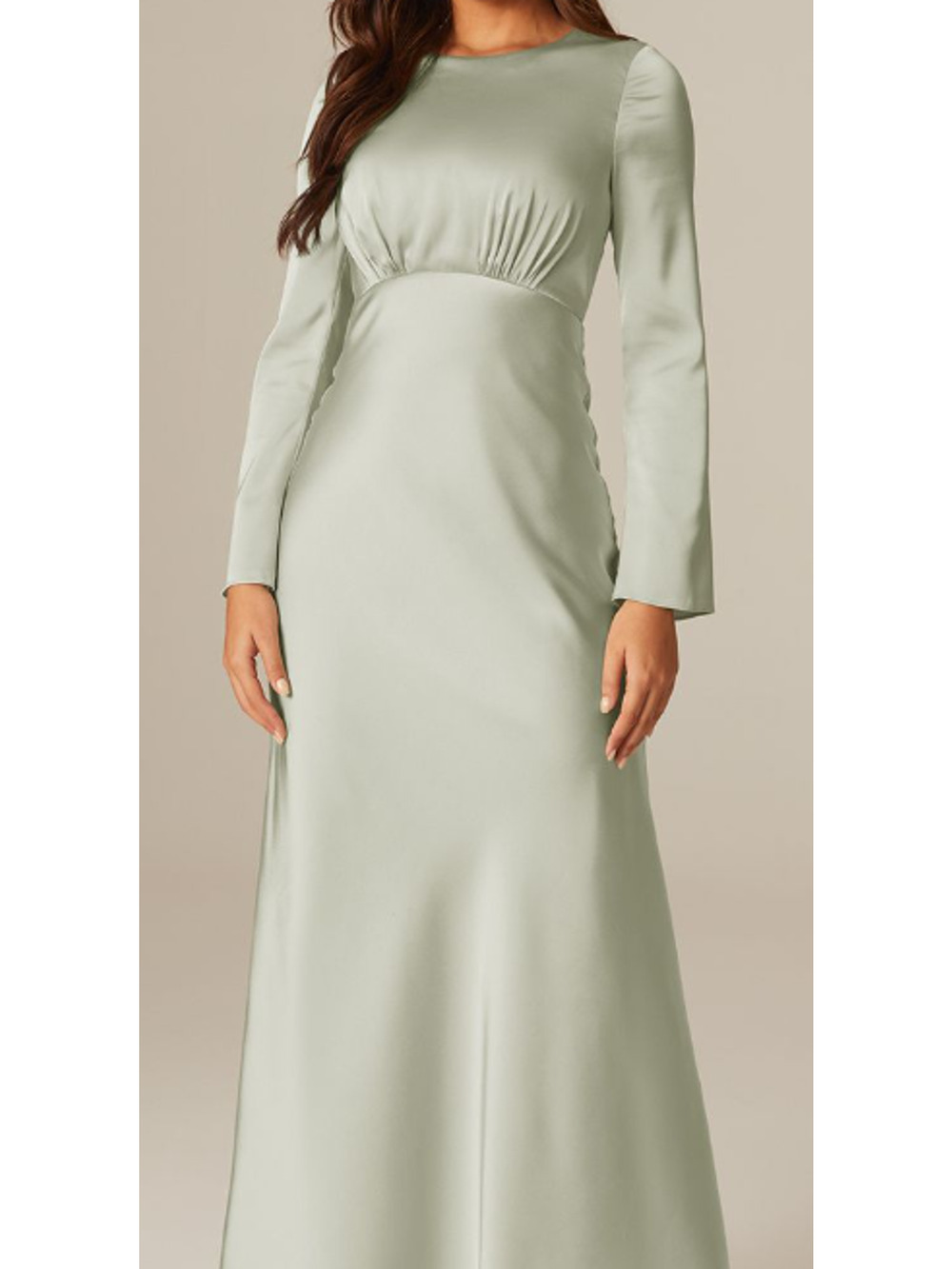 AW BRIDAL 6 S sage green satin Ginevra bridesmaid formal maxi dress NEW 0B10